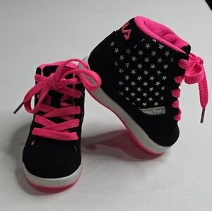 Fila Black & Pink Star High-Top Sneakers - Size 4